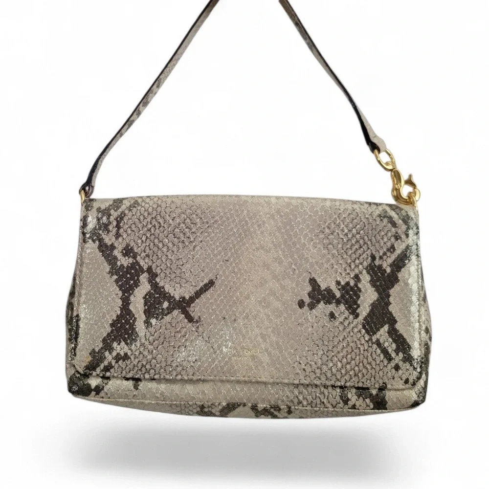 Kate Spade Metallic Snake Print Flap Shoulder Bag Pochette Y2K Gold Hardware